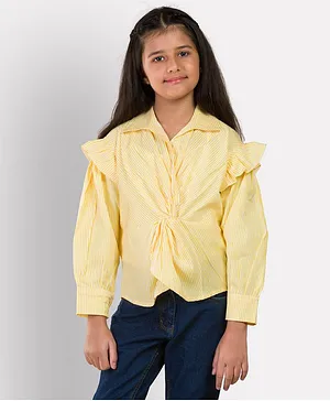 Growing Tree Full Sleeves Ruffle Striped Shirt Style Top - Yellow