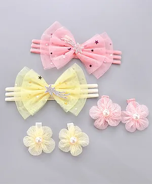 Babyhug Hair Accessories Combo Pack Of 4 - Pink & Yellow 