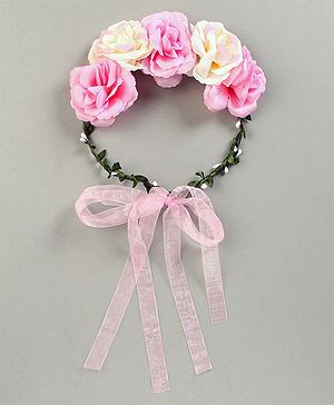 Pine Kids Hair Band With Floral Tiara - Pink White