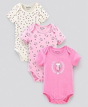 Bonfino Half Sleeves Onesies Multi Print Pack of 3 - Off White