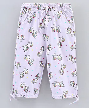 Cucu Fun Capri Length Capris with Tie Knot Unicorn Print - Light Purple