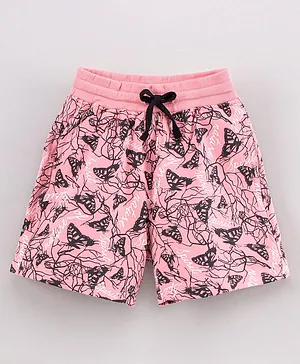 Doreme Knee Length Cotton Shorts Abstract Print - Blossom Pink