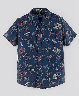 Pine Kids Half Sleeves Shirt All Over Print - Navy Blue