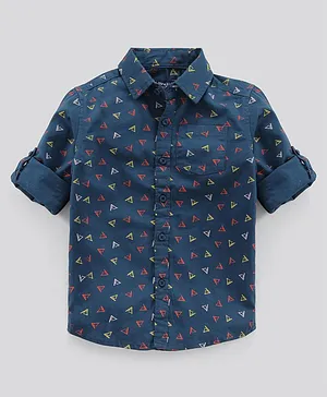 Pine Kids Full Sleeves Softener Washed Shirt Triangle Print - Navy Blue