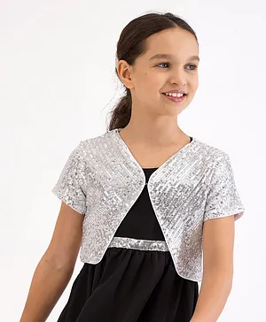 Primo Gino Half Sleeves Party Wear Shimmered Shrug - Silver