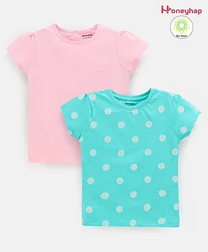 Honeyhap Half Sleeves 100% Cotton Silvadur Antimicrobial T-Shirts Pack of 2 - Pink Blue