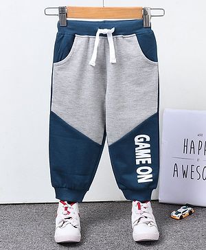 Babyhug Full Length Ribbed Waist Lounge Pant - Grey Blue