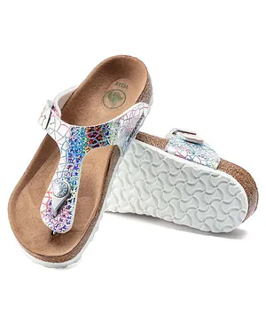 Birkenstock Glitter Fractal Detail Gizeh Slide Sandals - Silver