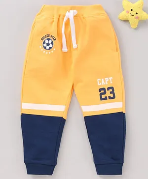 Babyhug Knit Lounge Pants Placement Print - Yellow Navy Blue