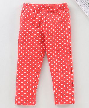 Babyhug Full Length Jeggings Polka Print - Red