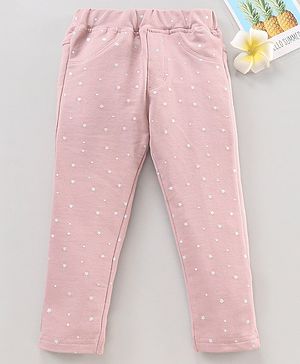 Babyhug Knit Full Length Jeggings Star Print - Pink