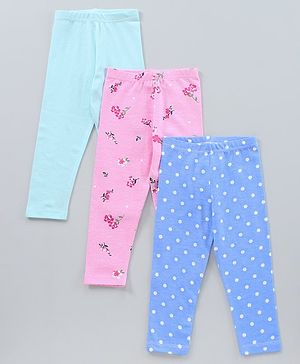 Babyhug Full Length Leggings Pack of 3 - Blue Pink Green