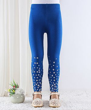 Babyhug Full Length Knit Leggings Star foil Print - Navy