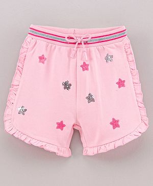 Babyhug Knit Shorts Star Print - Pink