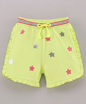 Babyhug Knit Shorts Star Print - Lemon Yellow