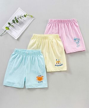 Babyhug Cotton Boxers Multi Print Pack of 3 - Blue Pink Yellow
