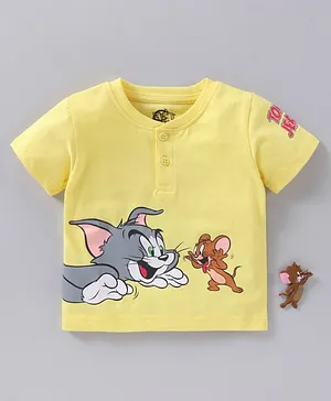Babyhug Half Sleeves Knit T-Shirt Tom & Jerry Print - Yellow