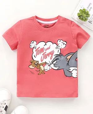 Babyhug Cotton Half Sleeves T-shirt Tom & Jerry Print- Pink