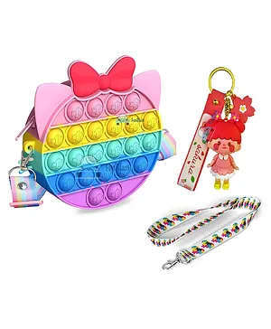 FunBlast Stress Relieving Silicone Pop It Fidget Sling Bag With Keychain - Multicolor