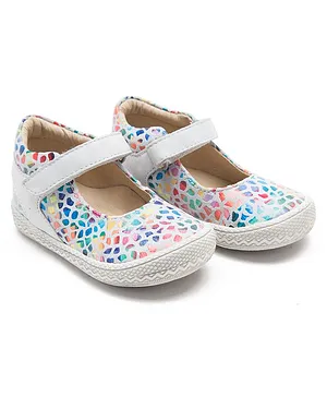 Beanz Printed Faux Leather Velcro Strap Bellies - Off White