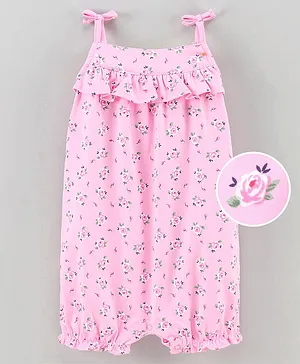 Baby Naturelle & Me Singlet Sleeves Jumpsuit with Shoulder Tie Ups & Floral Print - Pink