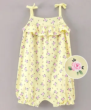 Baby Naturelle & Me Singlet Sleeves Jumpsuit with Shoulder Tie Ups & Floral Print - Light Yellow