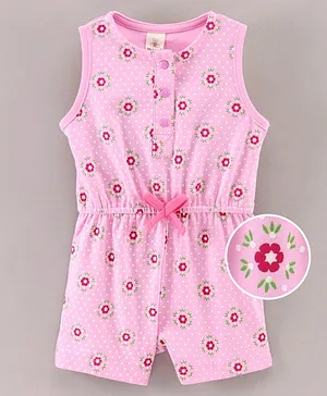 Baby Naturelle & Me Sleeveless Jumpsuit Floral Print & Bow Applique - Pink