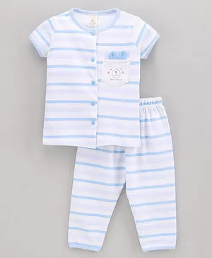 Baby Naturelle & Me Half Sleeves Shirt With Pyjama Sets - White Light Blue