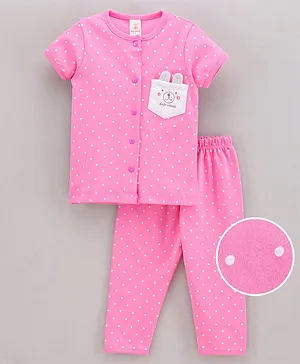 Baby Naturelle & Me Half Sleeves Night Suit Bear Print - Pink