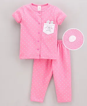 Baby Naturelle & Me Half Sleeves Night Suit Bear Print - Pink