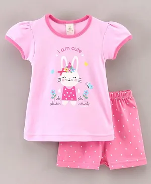 Baby Naturelle & Me Short Sleeves Top & Shorts Rabbit Print - Pink