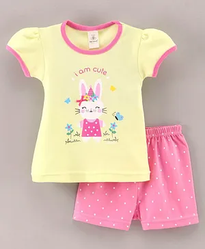 Baby Naturelle & Me Short Sleeves Top & Shorts Rabbit Print - Lemon
