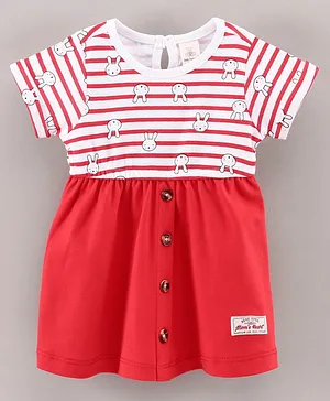Baby Naturelle & Me Short Sleeves Striped Frock with Bunny Print - Red