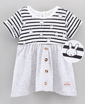Baby Naturelle & Me Short Sleeves Striped Frock with Bunny Print - White Black