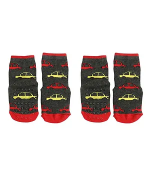 NOFALL Pack Of 2 Cars Design Antiskid Ankle Length Socks - Light Grey