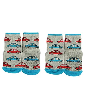 NOFALL Pack Of 2 Cars Design Antiskid Ankle Length Socks - Light Grey