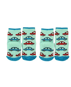 NOFALL Pack Of 2 Cars Design Antiskid Ankle Length Socks - Aqua Blue