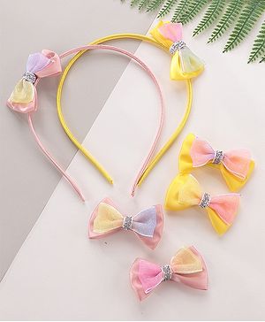 Babyhug Hair Bands With Alligator Hair Clips Pack of 6 - Yellow & Peach