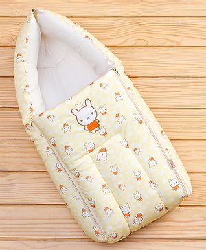 Babyhug Velour Sleeping Bag with Bunny Print - Yellow