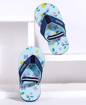 Cute Walk by Babyhug Flip Flops With Back Strap Butterfly Print - Sky Blue