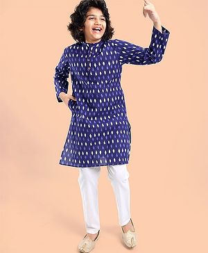 Pine Kids Full Sleeves Printed Kurta and Pyjama Set - Indigo Blue