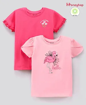 Honeyhap Silvadur Antimicrobial Finish Short Sleeve Tops Flamingo & Floral Print - Light Pink Dark Pink