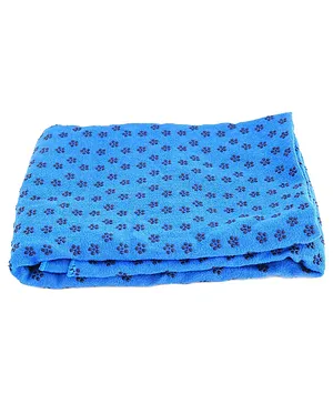 Strauss Anti Slip Printed Cotton Yoga Towel With Carrying Bag - Blue