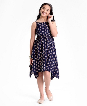 Pine Kids Sleeveless Ethnic Dress Printed- Navy Blue