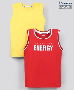 Honeyhap Premium Cotton Sleeveless Bio-Washed T-Shirt Solid & Printed Pack of 2 - Red Yellow