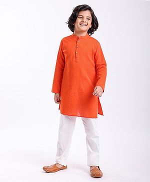 Pine Kids Full Sleeves Striped Kurta & Pyjama Set- Orange