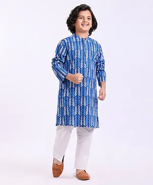 Pine Kids Full Sleeves Printed Kurta & Pyjama Set- Blue