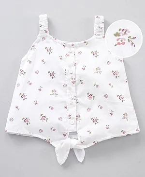 Babyhug Singlet Sleeves Top Floral Print - White