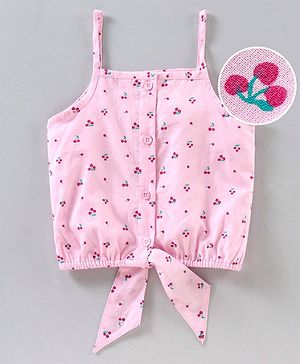 Babyhug Cotton Cambric Singlet Front Open Top With Knot- Pink
