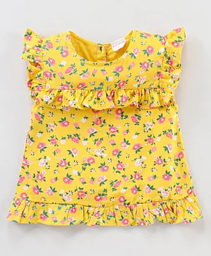 Babyhug Frill Sleeves Top Floral Print - Yellow